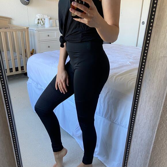 Nuyu XS Black High Waist Full Length Mesh Panel Athletic Workout Yoga Legging - Picture 7 of 10